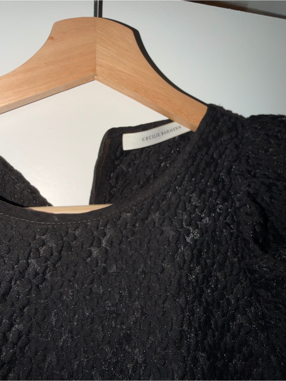 Cecilie Bahnsen Black Textured Short-Sleeve Dress